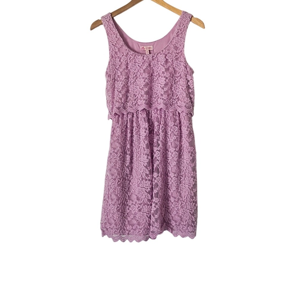 Candie's Lavender Floral Lace‎ Popover  Dress Size M Whimsical Coquette Y2K
